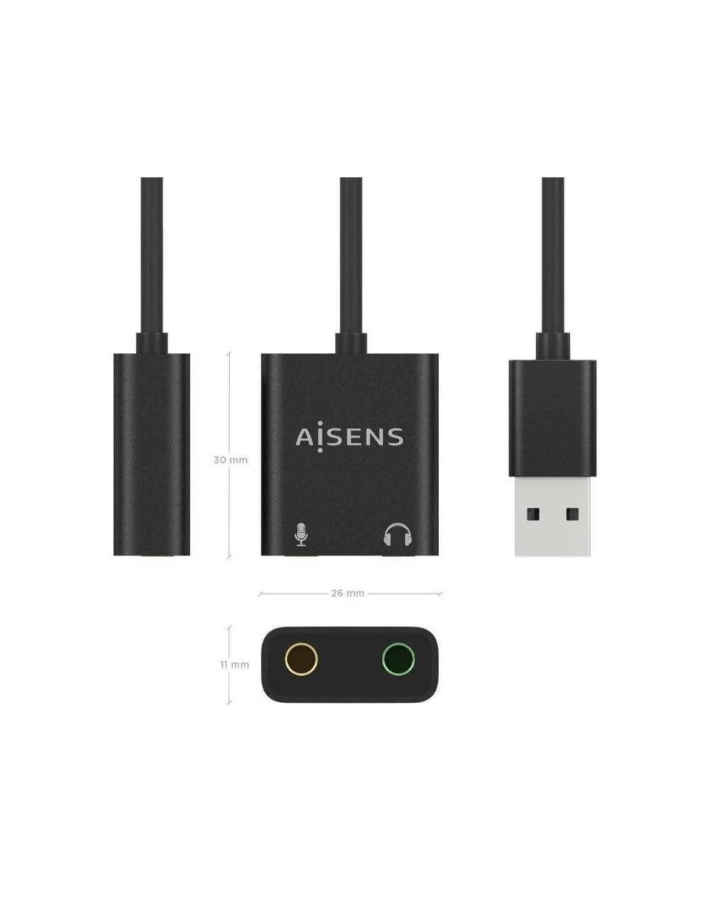 Tarjeta de Sonido Aisens A106-0769/ USB Macho - 2xJack 3.5 Hembra
