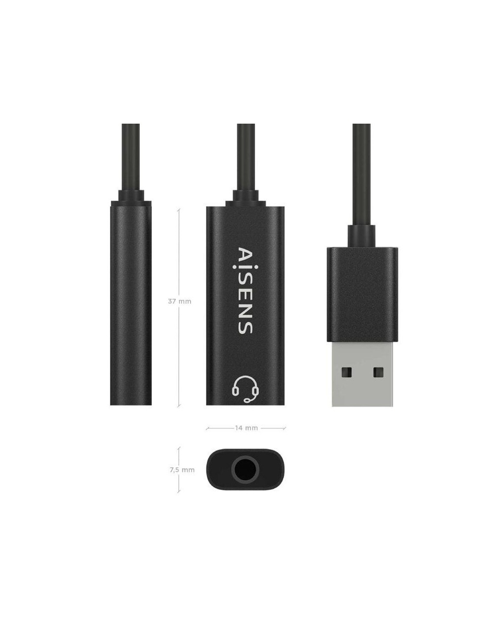 Tarjeta de Sonido Aisens A106-0770/ USB Macho - Jack 3.5 Hembra