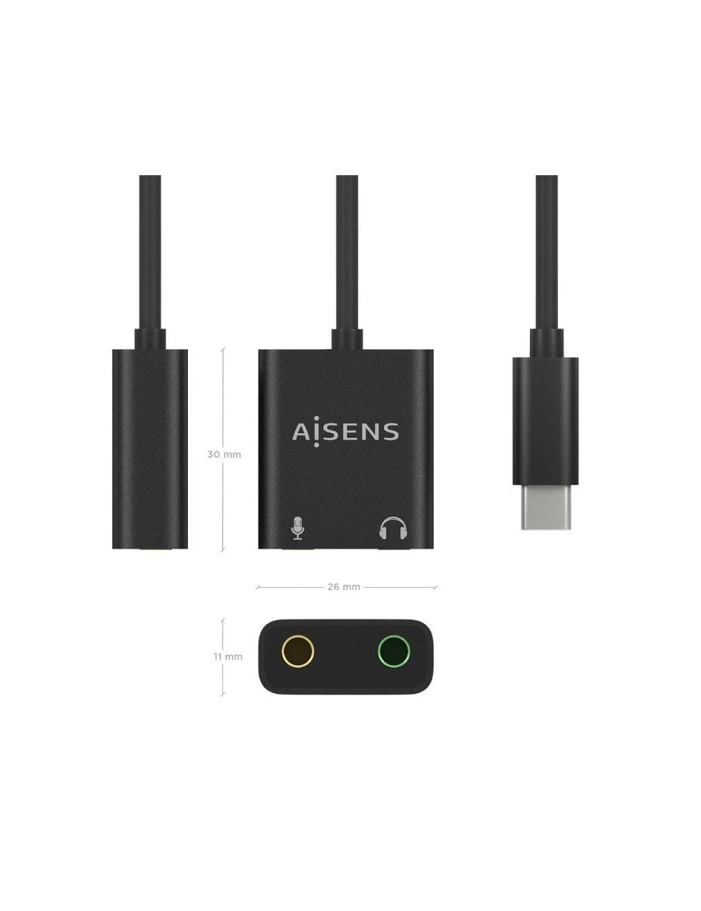 Tarjeta de Sonido Aisens A109-0767/ USB-C Macho - 2xJack 3.5 Hembra