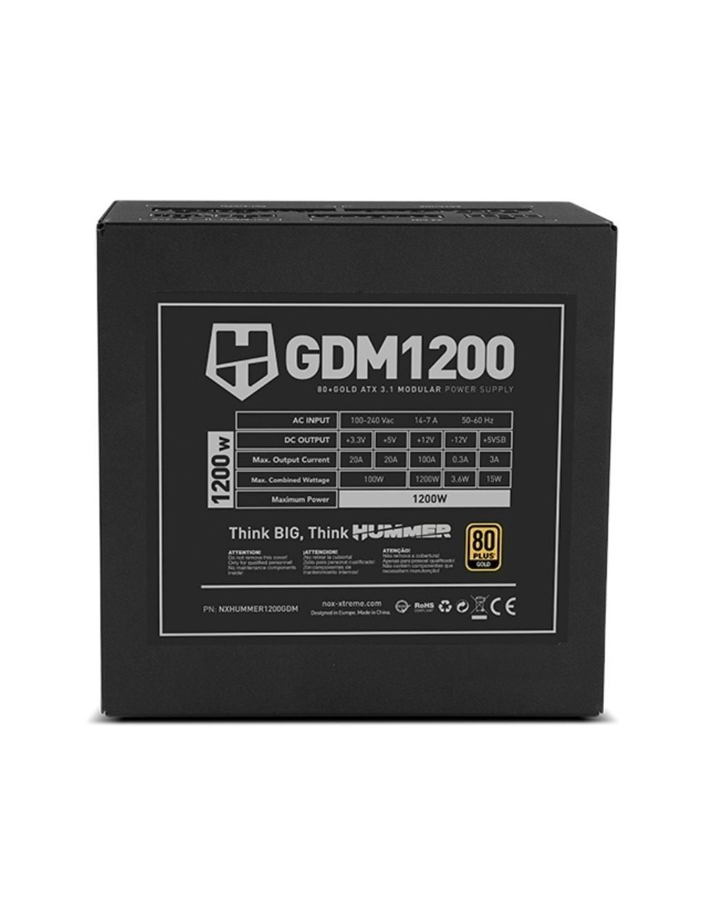 Fuente de Alimentación Nox Hummer GDM/ 1200W/ Ventilador 12cm/ ATX 3.1/ PCIe 5.1/ 80 Plus Gold