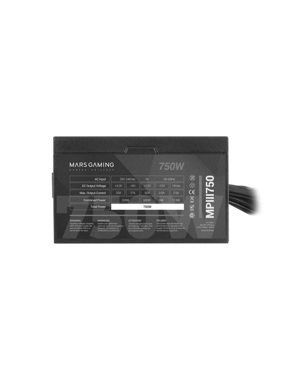 Fuente de Alimentación Mars Gaming MPIII750/ 750W/ Ventilador 12cm