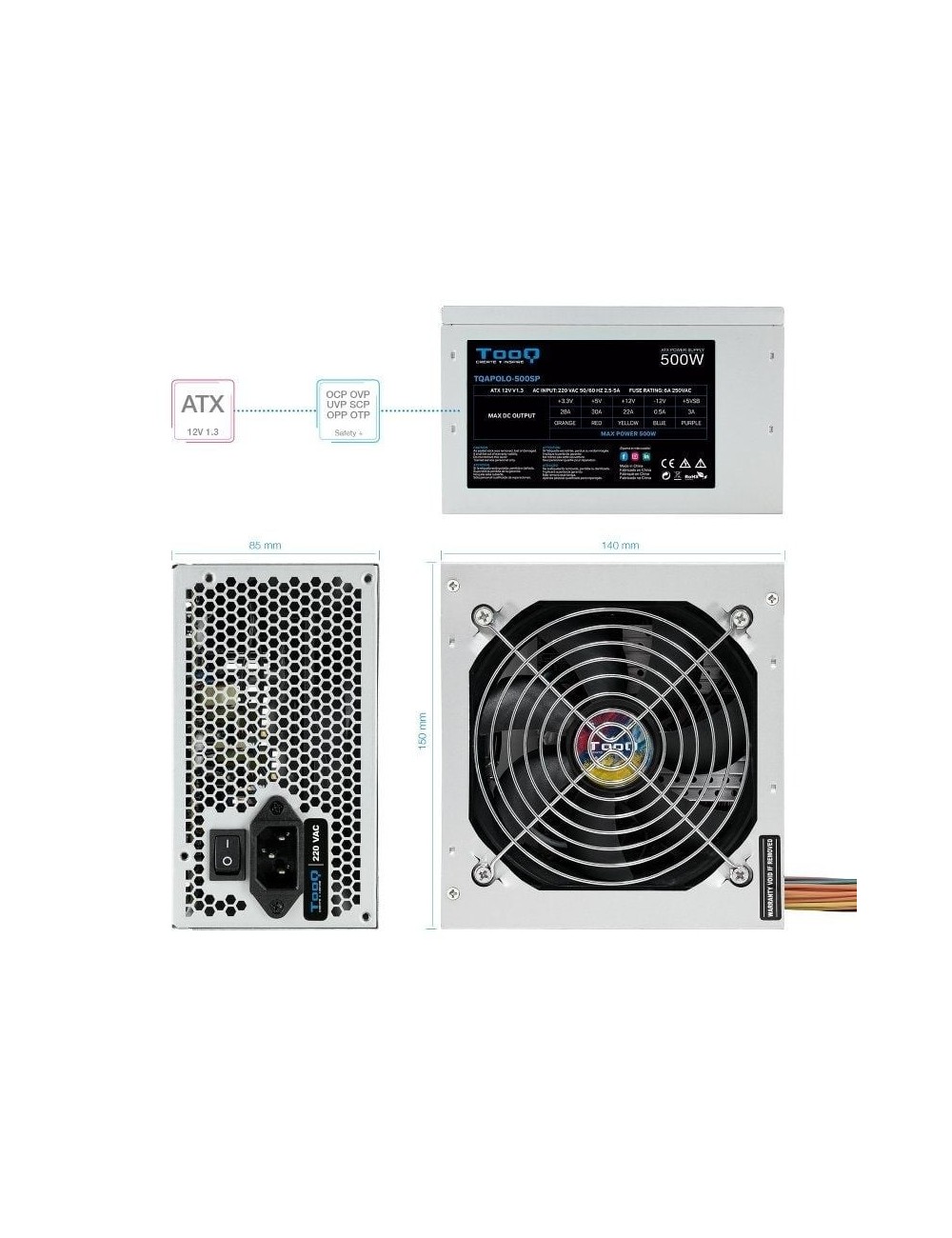 Fuente de Alimentación TooQ TQAPOLO-500SP/ 500W/ Ventilador 12cm