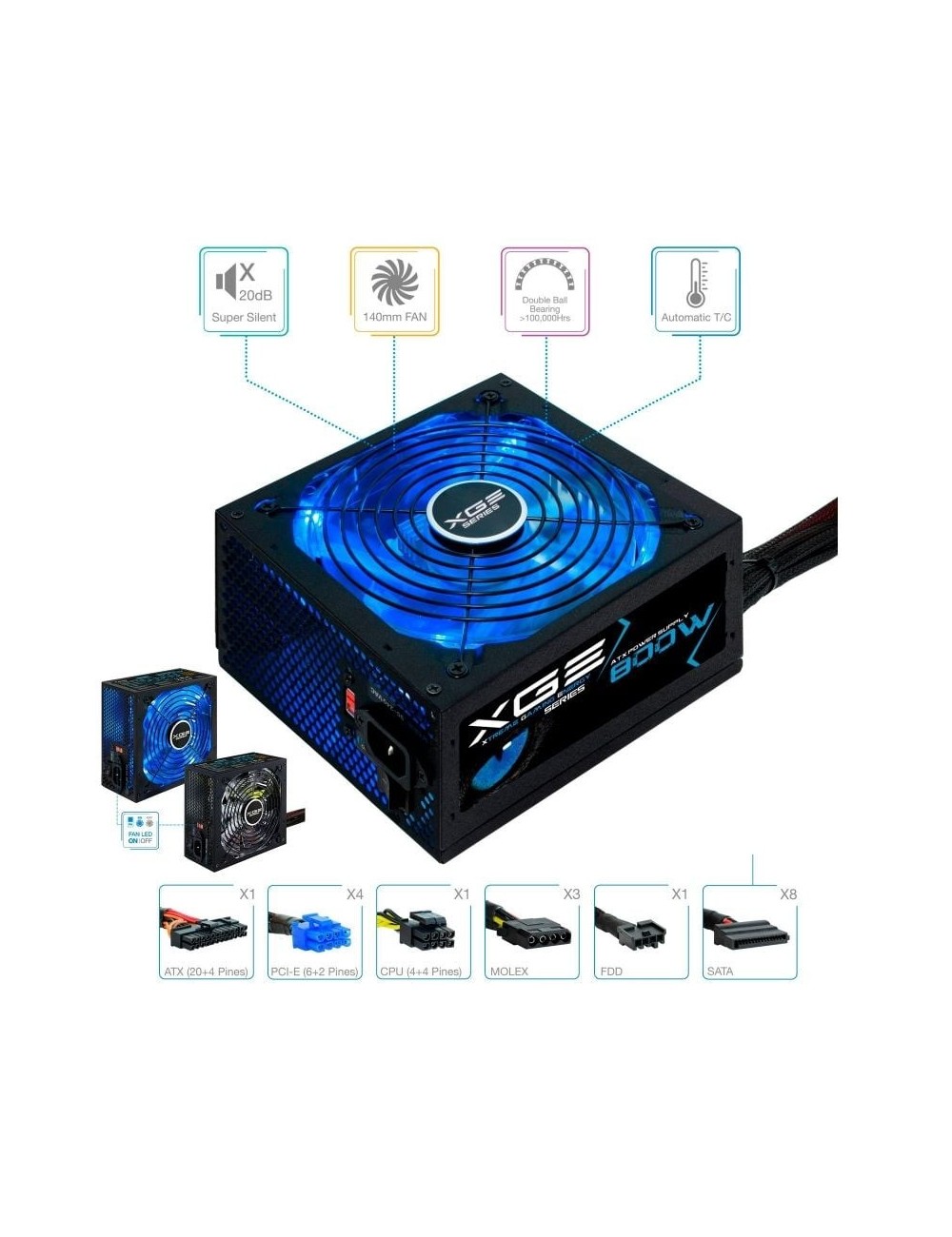 Fuente de Alimentación TooQ TQXGEII-800SAP/ 800W/ Ventilador 14cm/ 80 Plus Bronze