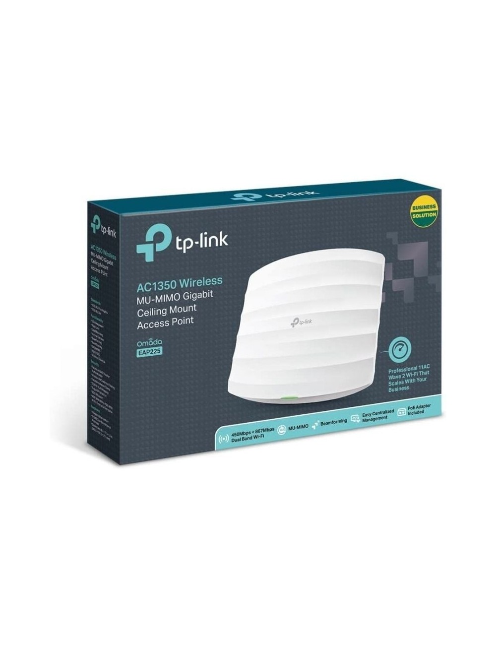 Punto de Acceso Inalámbrico TP-Link Omada EAP225 PoE 1317Mbps/ 2.4GHz 5GHz/ Antenas de 5dBi/ WiFi 802.11ac/n/b/g
