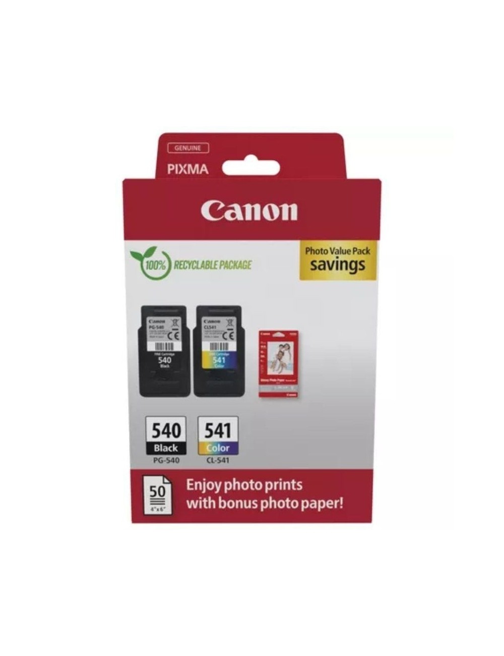 Cartucho de Tinta Original Canon PG-540 + CL-541 Multipack/ Negro/ Tricolor + Papel Fotográfico