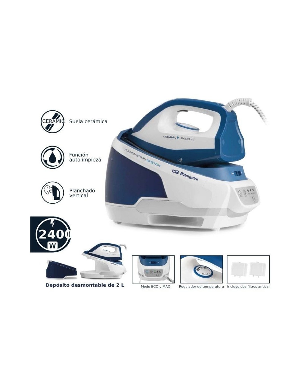 Centro de Planchado Orbegozo VP 8600/ 2400W/ Depósito de agua 2L