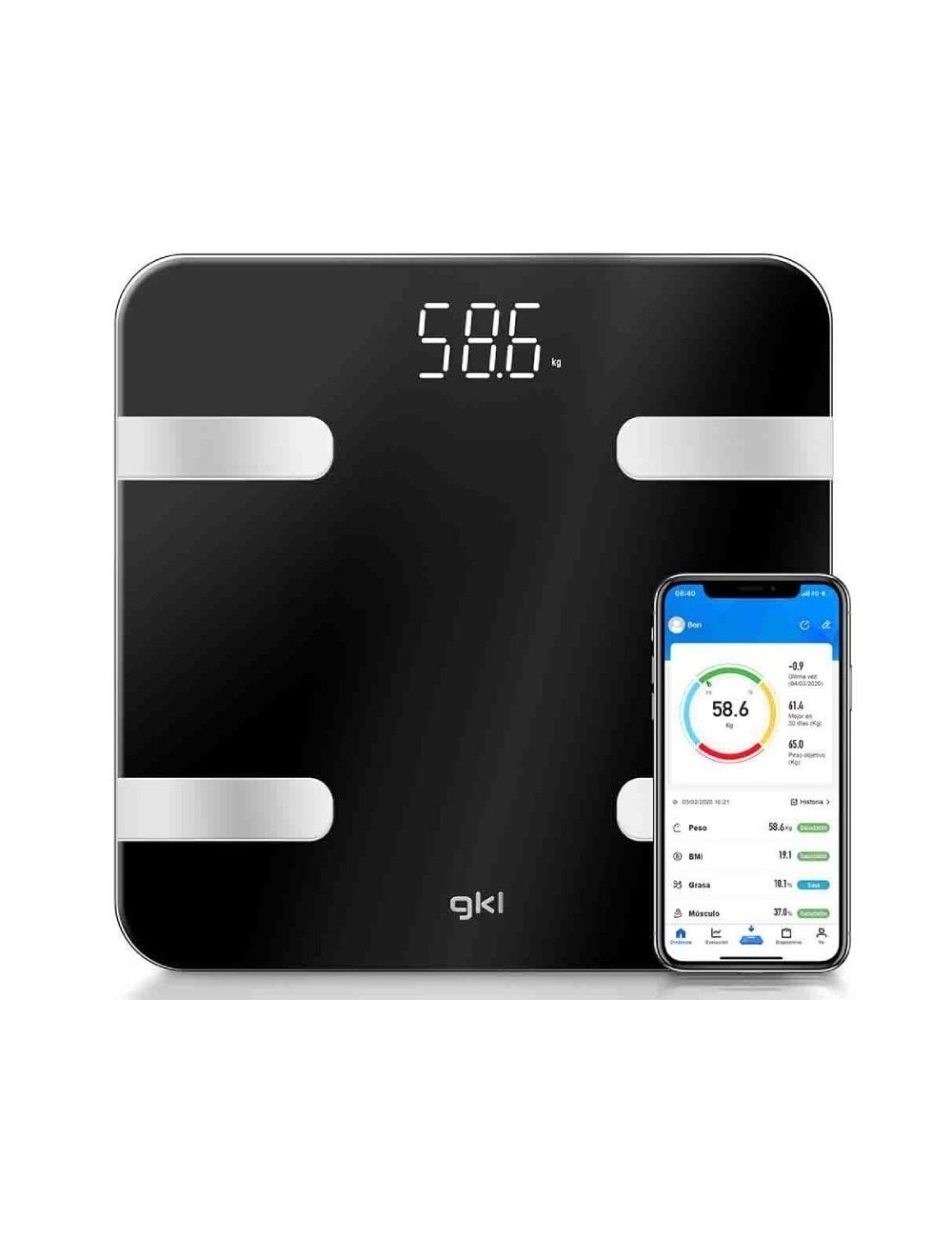 Báscula de Baño GKL Fitblue 300 Black/ Hasta 180kg