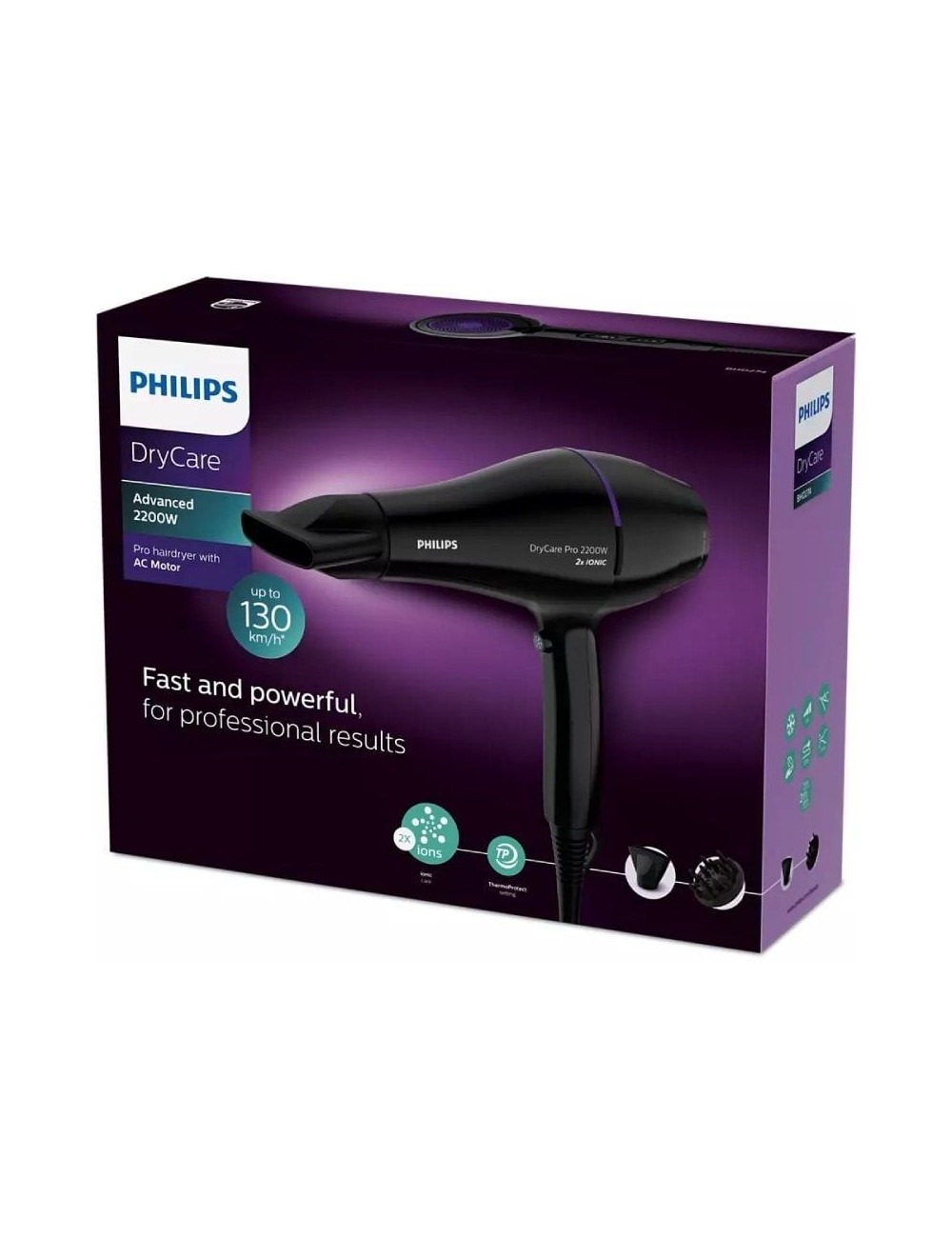 Secador Philips Drycare Pro BHD274/ 2200W/ Negro y Violeta