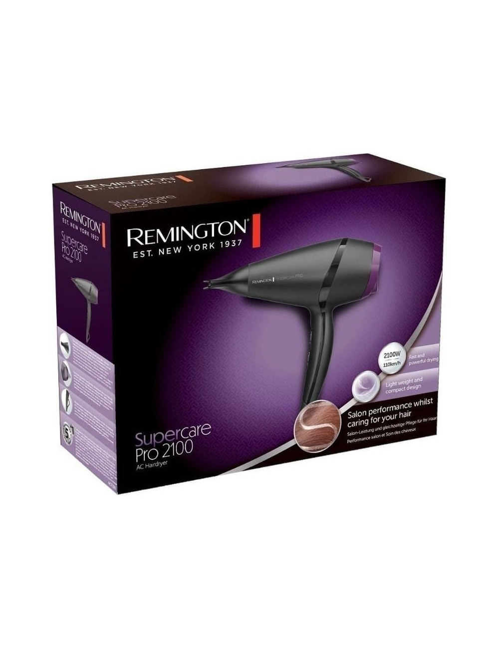 Secador Remington SuperCare Pro 2100 AC7100/ 2100W/ Iónico/ Negro y Lila
