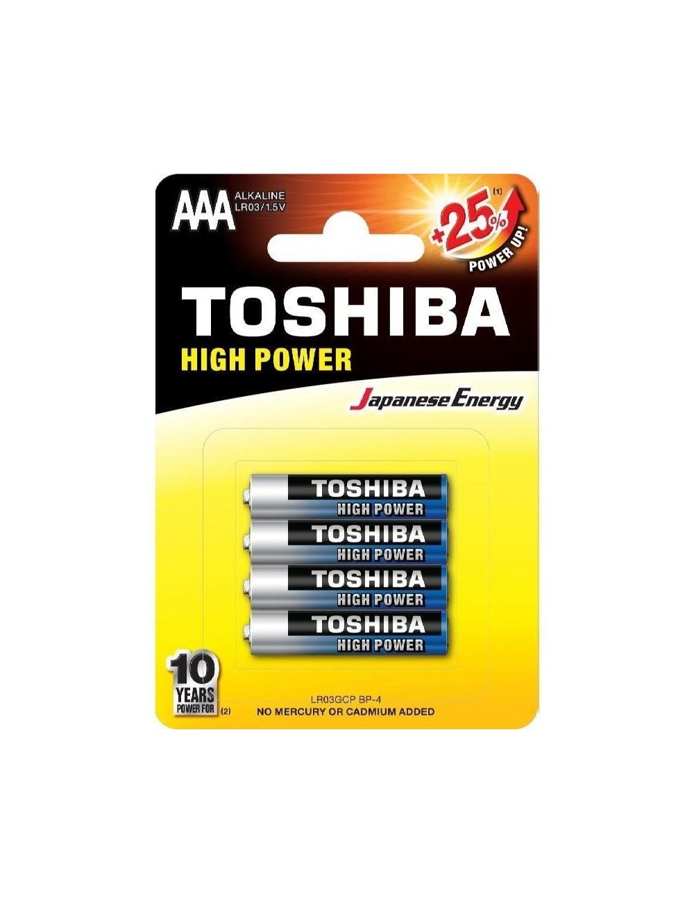 Pack de 4 Pilas AAA Toshiba High Power LR03/ 1.5V/ Alcalinas