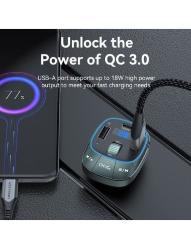 Transmisor FM/ MP3/ Bluetooth Vention FFLB0/ 1xUSB-Tipo C/ 2xUSB/ 30W