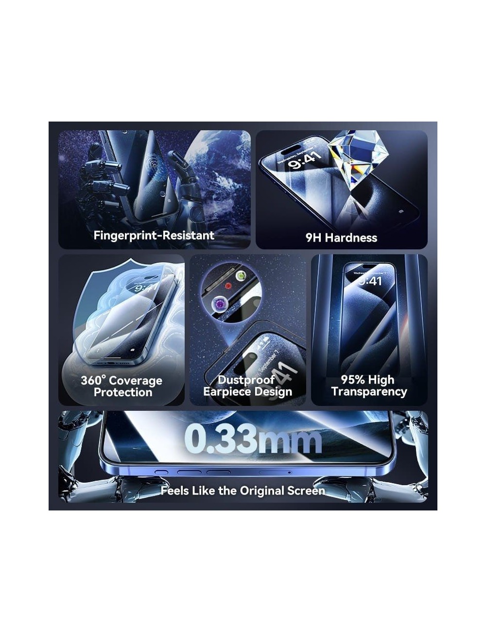 Pack de 2 Protectores de Pantalla de Cristal Templado Vention KUPTCB-20 para iPhone 16 Pro + Herramienta de Instalación Antipolv
