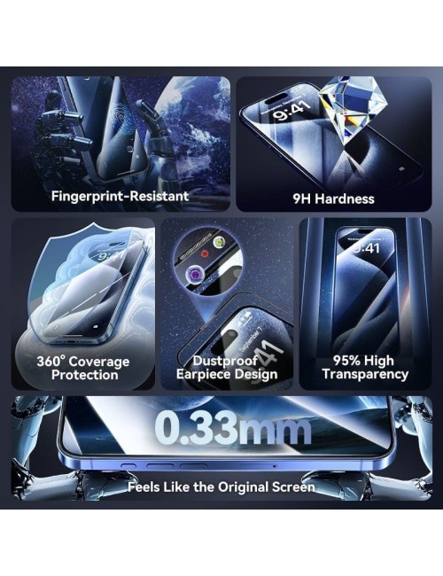 Pack de 2 Protectores de Pantalla de Cristal Templado Vention KUPTCB-20 para iPhone 16 Pro + Herramienta de Instalación Antipolv