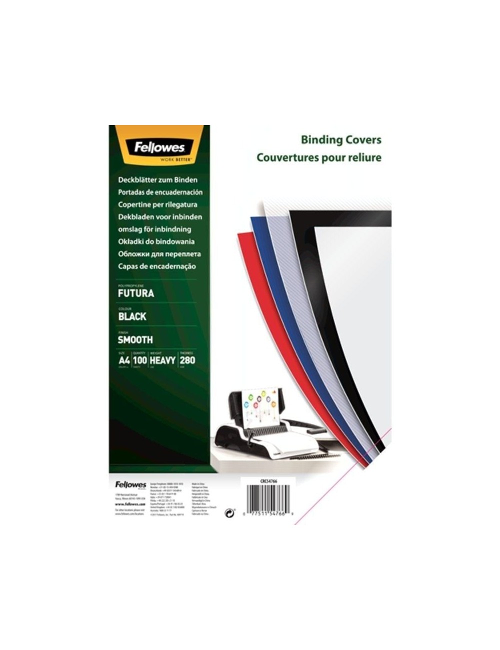 Portadas de Polipropileno Fellowes 5476603/ A4/ 300 Micras/ 100 unidades/ Negras