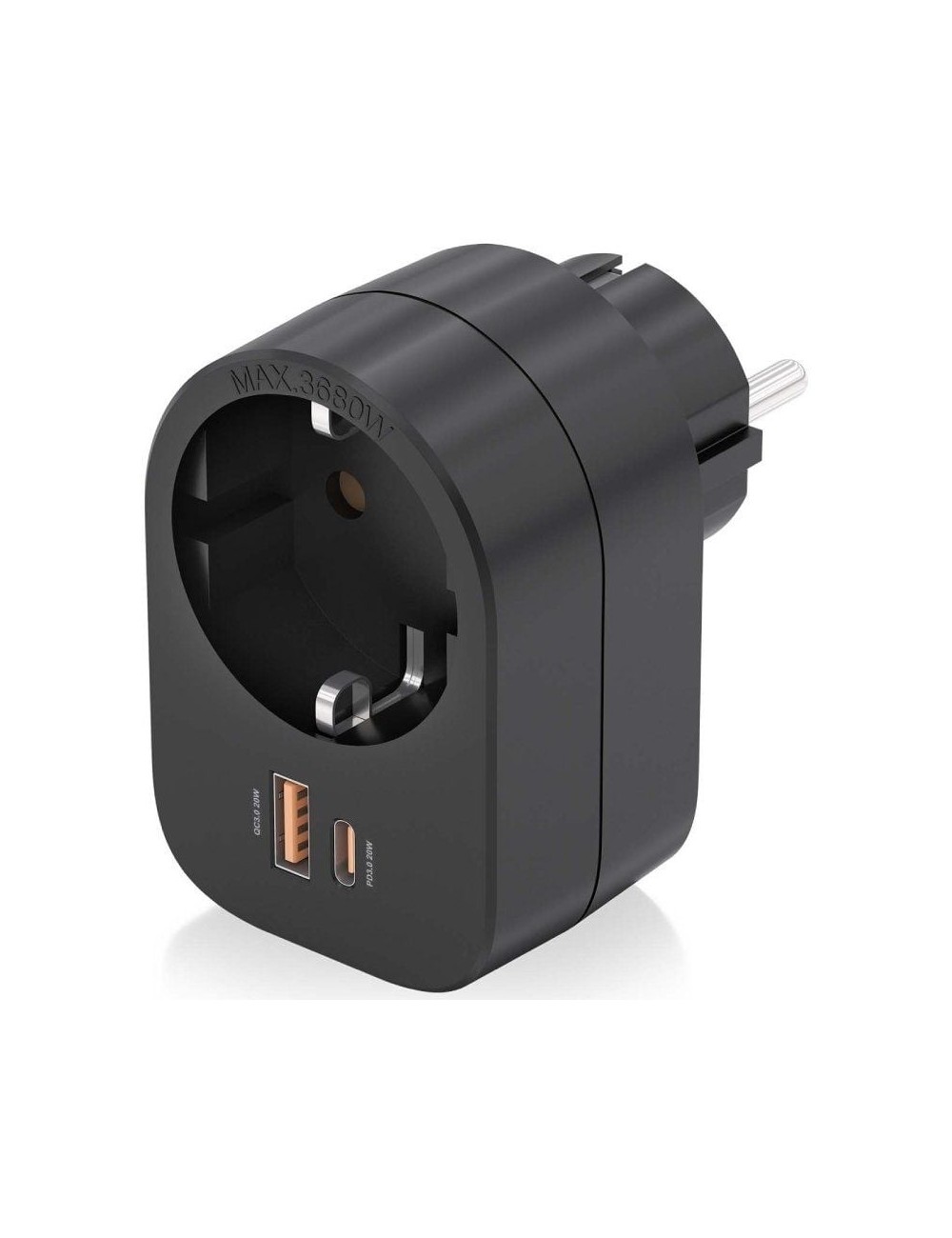 Enchufe Aisens ASPS-1A1C07-BK/ 1 Toma de Corriente/ 1 USB Tipo-C PD/ 1 USB/ Negro