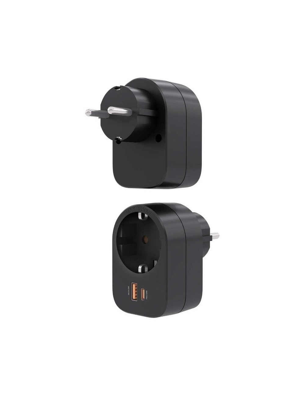 Enchufe Aisens ASPS-1A1C07-BK/ 1 Toma de Corriente/ 1 USB Tipo-C PD/ 1 USB/ Negro