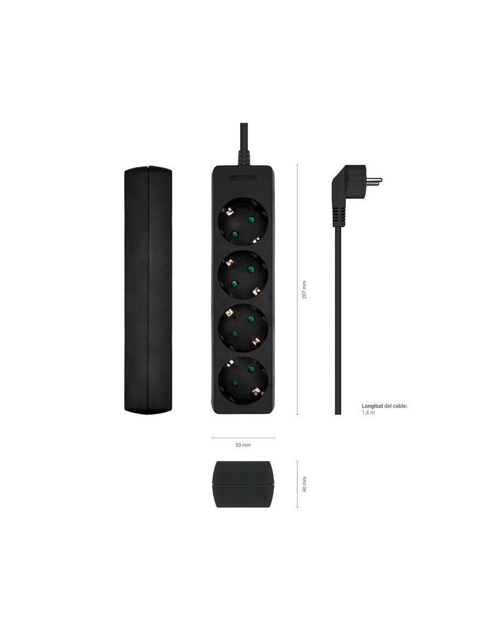 Regleta Aisens A154-0534/ 4 Tomas de Corriente/ Cable 1.4m/ Negro