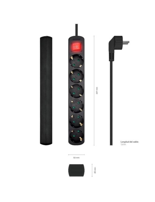 Regleta con Interruptor Aisens A154-0536/ 6 Tomas de Corriente/ Cable 1.4m/ Negro