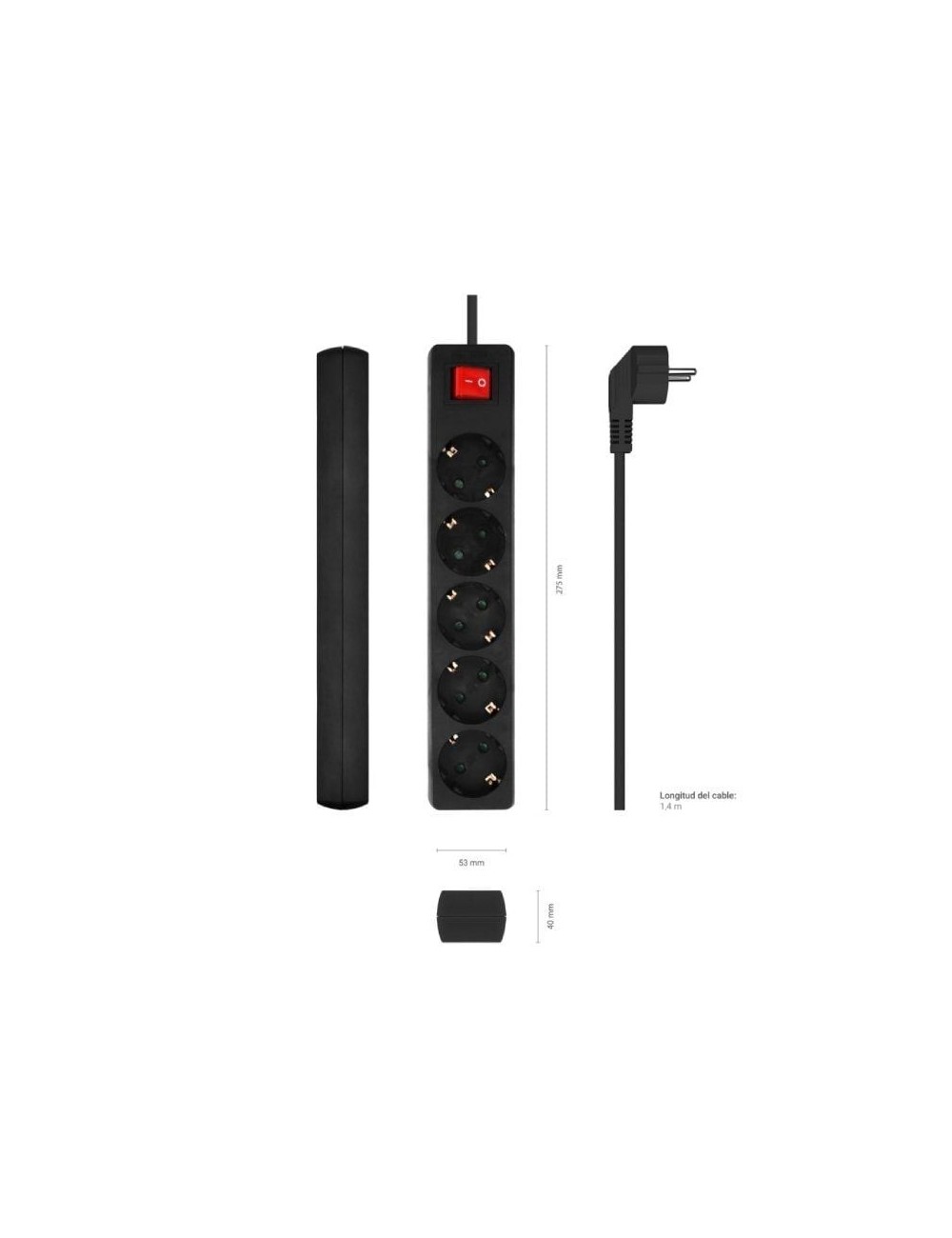 Regleta con Interruptor Aisens A154-0652/ 5 Tomas de Corriente/ Cable 1.4m/ Negro