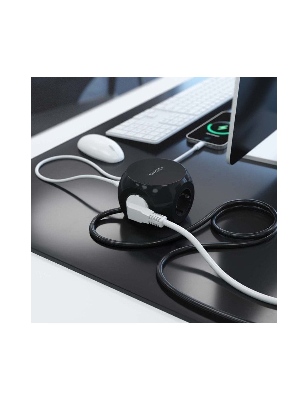 Regleta con Interruptor Aisens ASPS-2A2C05-BK/ 3 Tomas de Corriente/ 2 USB Tipo-C/ 2 USB/ Cable 1.4m/ Negro