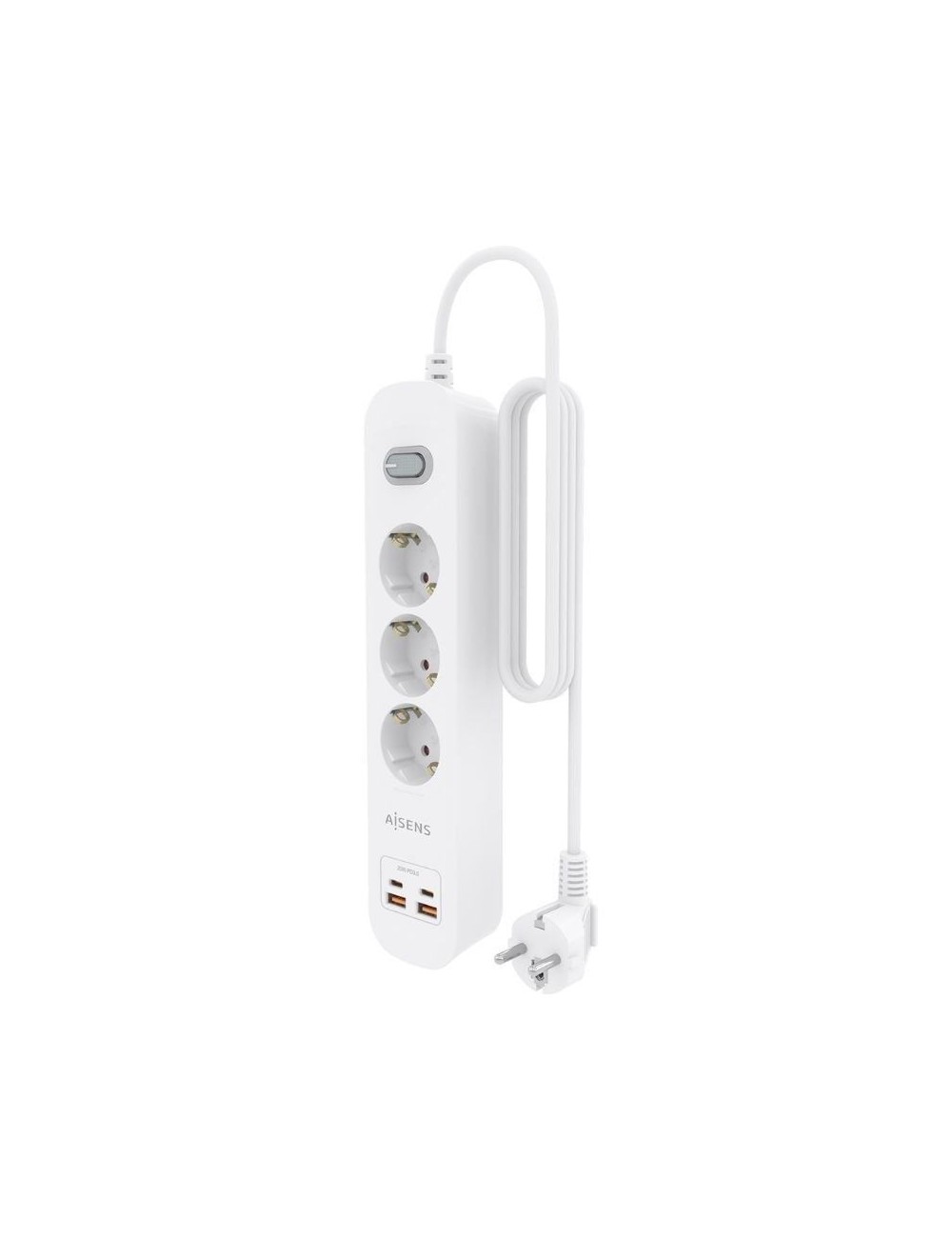 Regleta con Interruptor Aisens ASPS-2A2C10-W/ 3 Tomas de Corriente/ 2 USB - 2 USB Tipo-C/ Cable 1.4m/ Blanco