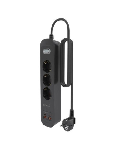 Regleta con Interruptor Aisens ASPS-2A2C11-BK/ 3 Tomas de Corriente/ 2 USB - 2 USB Tipo-C/ Cable 1.4m/ Negro