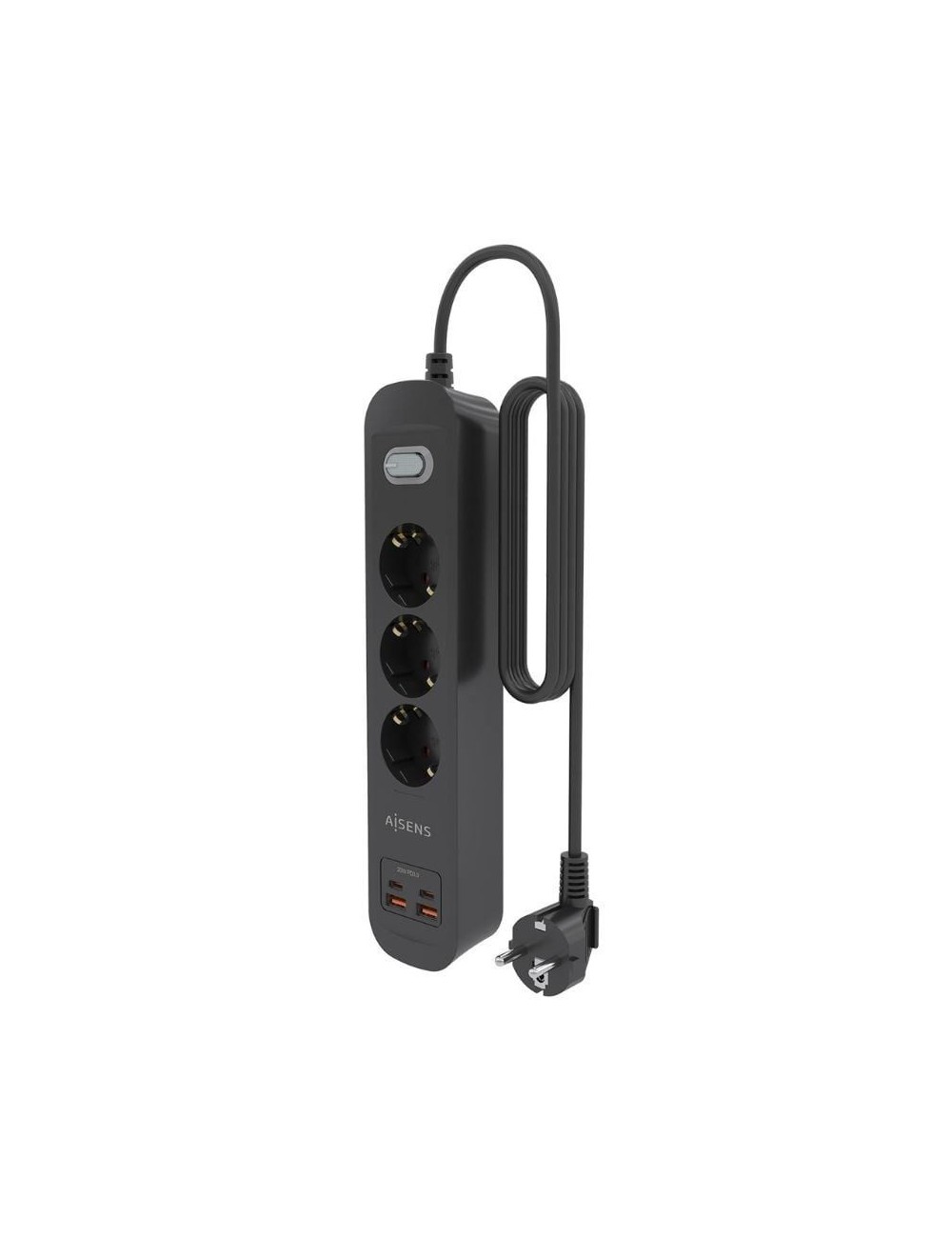 Regleta con Interruptor Aisens ASPS-2A2C11-BK/ 3 Tomas de Corriente/ 2 USB - 2 USB Tipo-C/ Cable 1.4m/ Negro