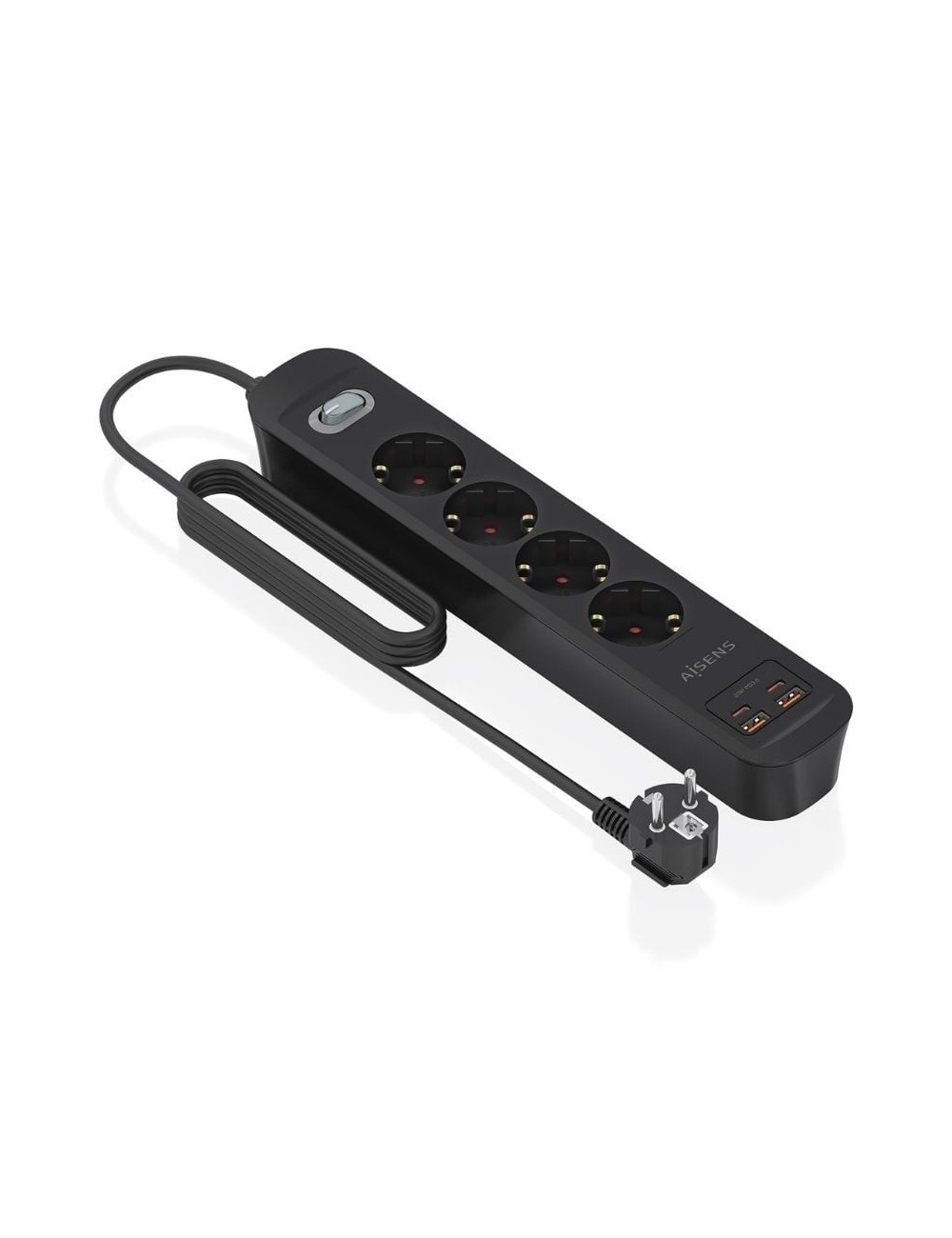 Regleta con Interruptor Aisens ASPS-2A2C13-BK/ 4 Tomas de Corriente/ 2 USB - 2 USB Tipo-C/ Cable 1.4m/ Negro