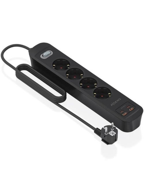 Regleta con Interruptor Aisens ASPS-2A2C13-BK/ 4 Tomas de Corriente/ 2 USB - 2 USB Tipo-C/ Cable 1.4m/ Negro