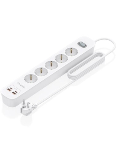 Regleta con Interruptor Aisens ASPS-2A2C14-W/ 5 Tomas de Corriente/ 2 USB - 2 USB Tipo-C/ Cable 1.4m/ Blanco