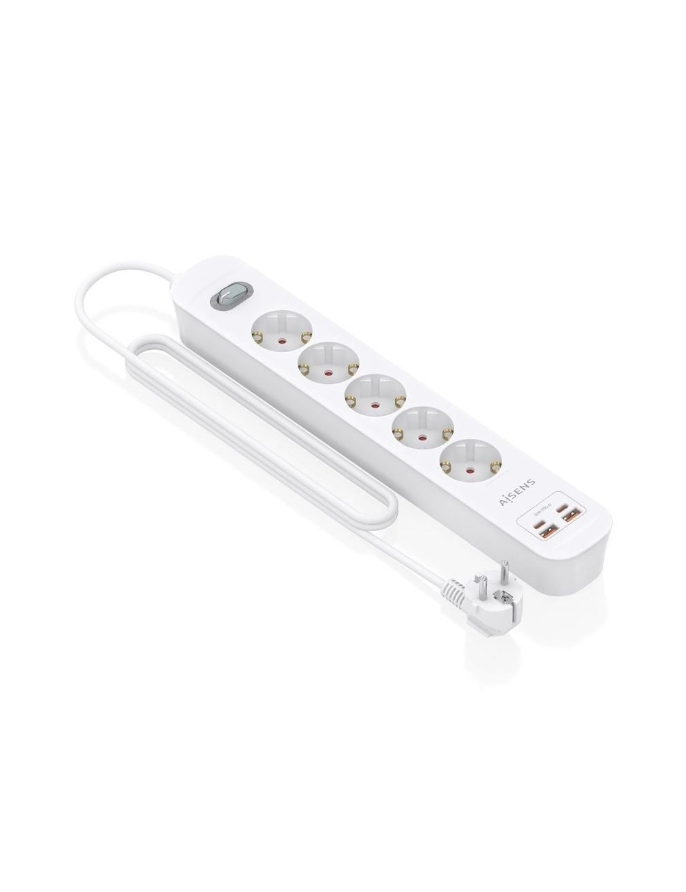Regleta con Interruptor Aisens ASPS-2A2C14-W/ 5 Tomas de Corriente/ 2 USB - 2 USB Tipo-C/ Cable 1.4m/ Blanco