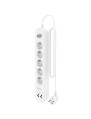 Regleta con Interruptor Aisens ASPS-2A2C14-W/ 5 Tomas de Corriente/ 2 USB - 2 USB Tipo-C/ Cable 1.4m/ Blanco