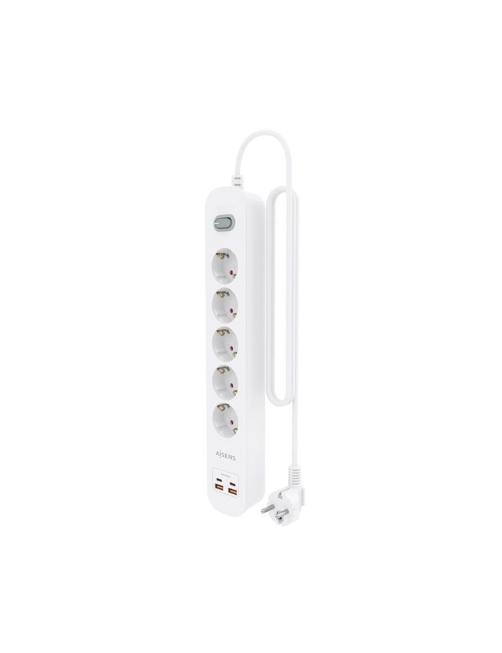 Regleta con Interruptor Aisens ASPS-2A2C14-W/ 5 Tomas de Corriente/ 2 USB - 2 USB Tipo-C/ Cable 1.4m/ Blanco