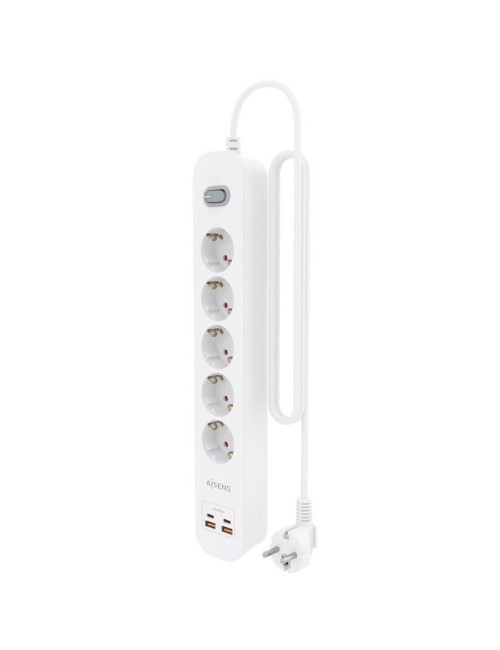 Regleta con Interruptor Aisens ASPS-2A2C14-W/ 5 Tomas de Corriente/ 2 USB - 2 USB Tipo-C/ Cable 1.4m/ Blanco