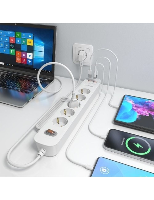 Regleta con Interruptor Aisens ASPS-2A2C14-W/ 5 Tomas de Corriente/ 2 USB - 2 USB Tipo-C/ Cable 1.4m/ Blanco