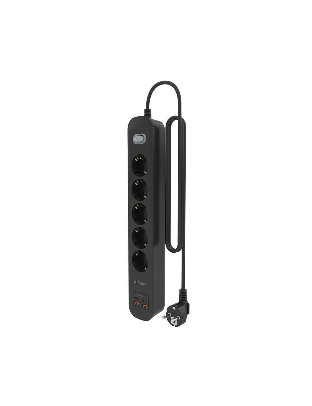Regleta con Interruptor Aisens ASPS-2A2C15-BK/ 5 Tomas de Corriente/ 2 USB - 2 USB Tipo-C/ Cable 1.4m/ Negro