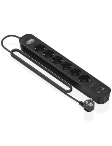 Regleta con Interruptor Aisens ASPS-2A2C17-BK/ 6 Tomas de Corriente/ 2 USB - 2 USB Tipo-C/ Cable 1.4m/ Negro