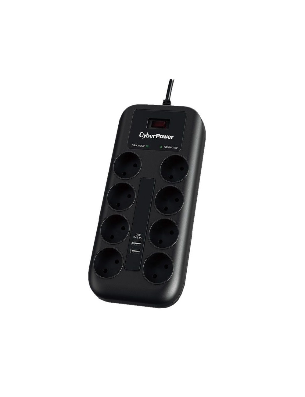 Regleta con Interruptor Cyberpower P0820SUD0-DE/ 8 Tomas de corriente/ 2 USB/ Cable 1.8m/ Negra