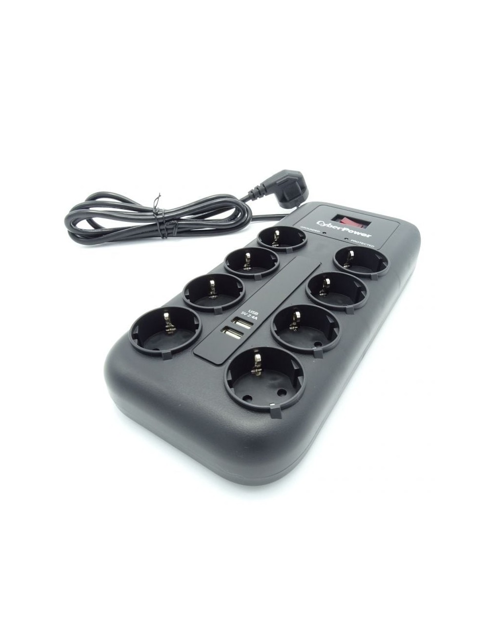 Regleta con Interruptor Cyberpower P0820SUD0-DE/ 8 Tomas de corriente/ 2 USB/ Cable 1.8m/ Negra