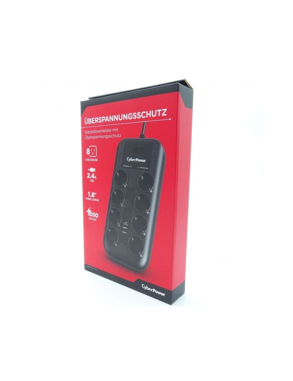 Regleta con Interruptor Cyberpower P0820SUD0-DE/ 8 Tomas de corriente/ 2 USB/ Cable 1.8m/ Negra