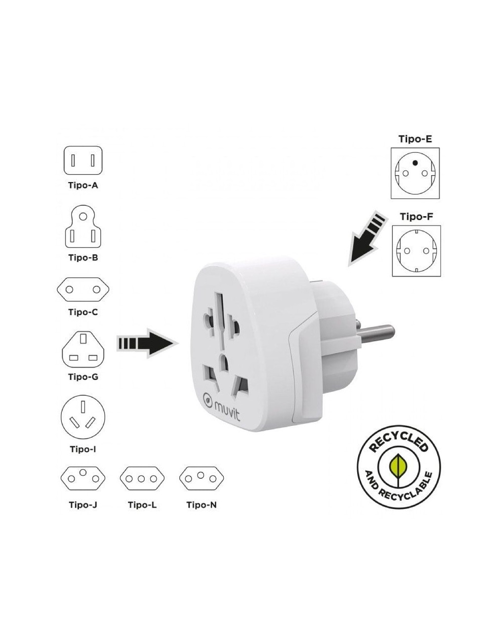 Enchufe Universal Muvit For Change MCADP0007/ 1 Toma de Corriente/ Blanco