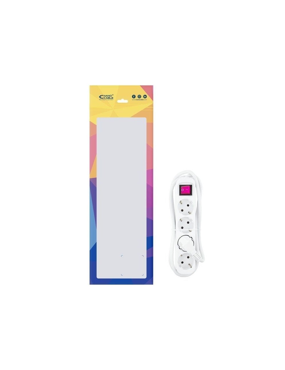 Regleta con Interruptor Nanocable 10.37.0004/ 4 Tomas de Corriente/ Cable 1.4m/ Blanca