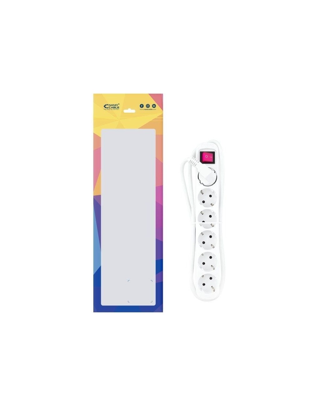 Regleta con Interruptor Nanocable 10.37.0006/ 6 Tomas de Corriente/ Cable 1.4m/ Blanca