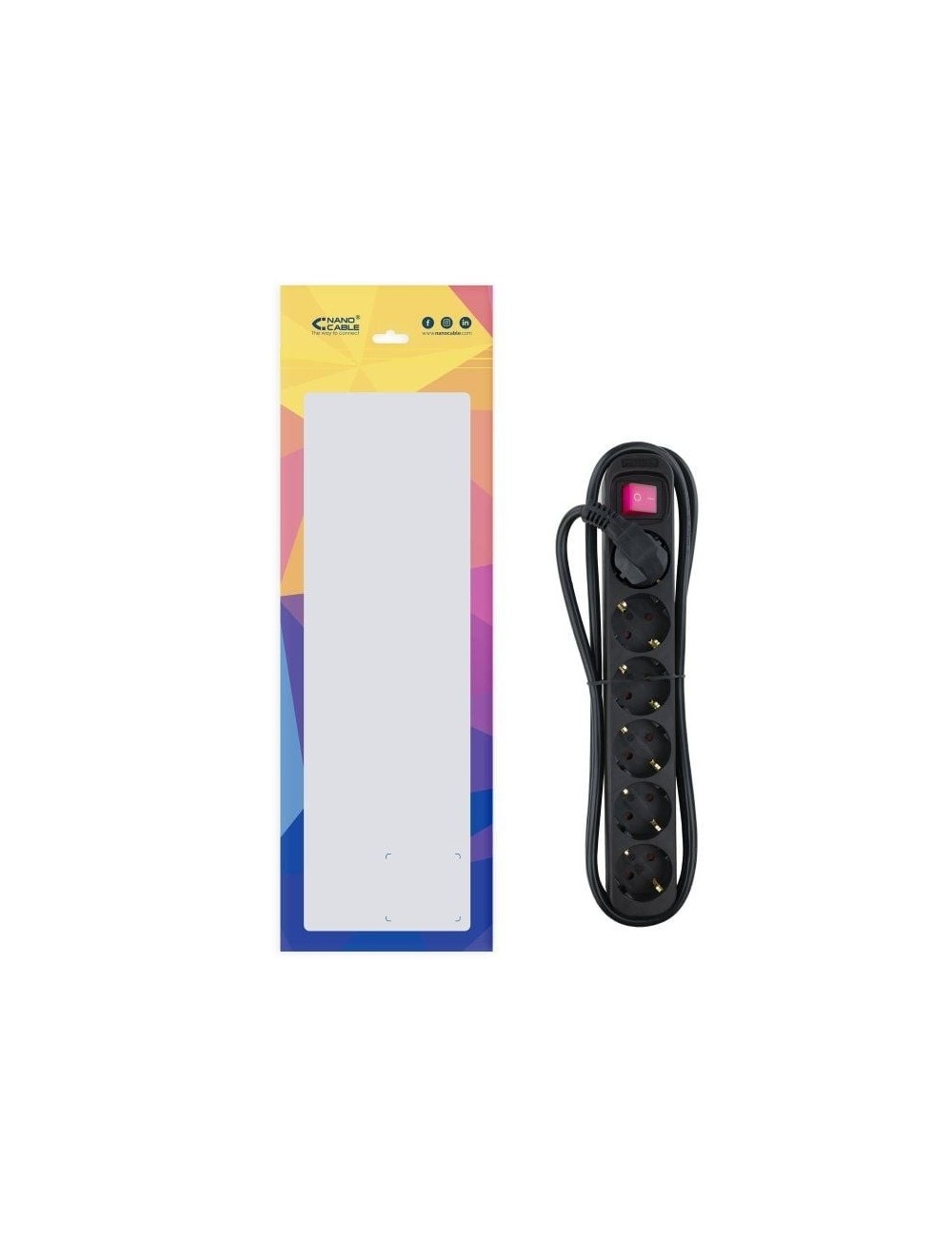 Regleta con Interruptor Nanocable 10.37.0006-BK/ 6 Tomas de Corriente/ Cable 1.4m/ Negro