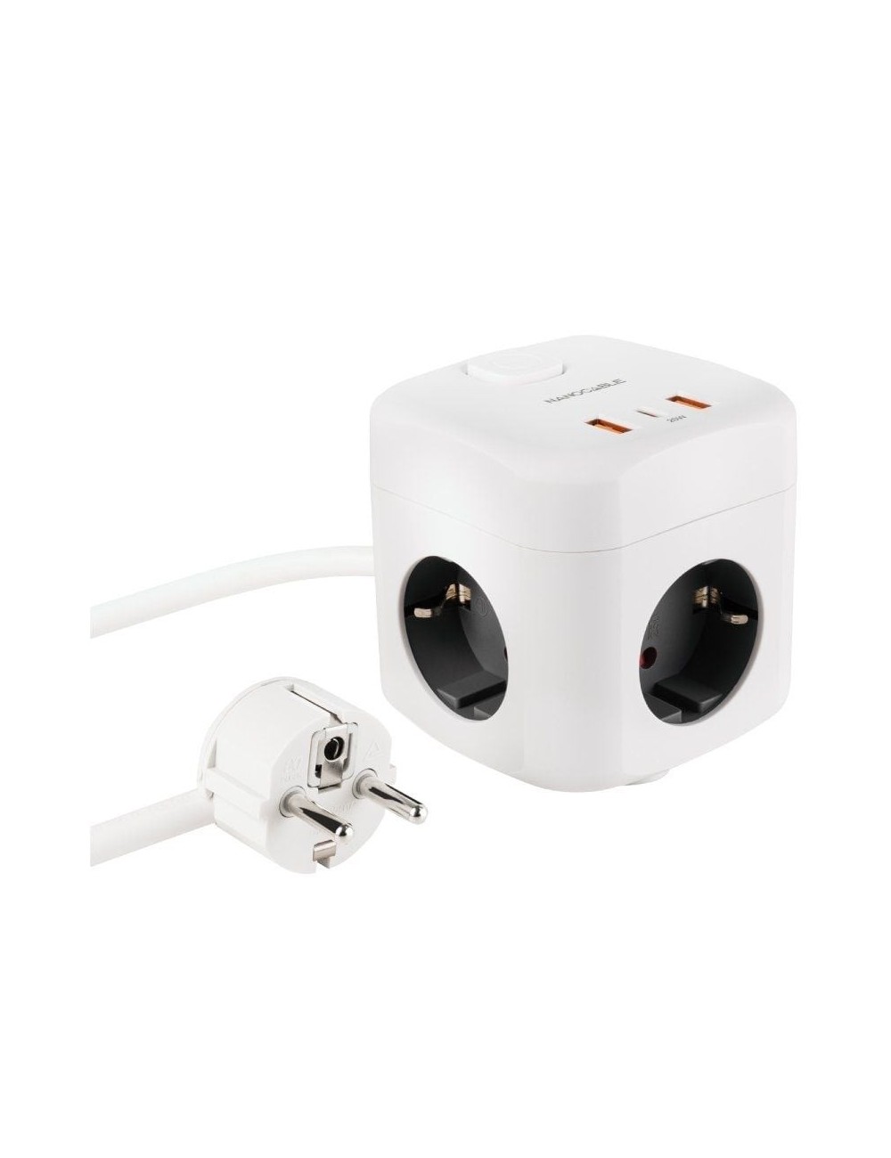 Regleta Nanocable 10.37.0011/ 3 Tomas de corriente/ 2 USB - 1 USB Tipo-C/ Cable 1.4m/ Blanca