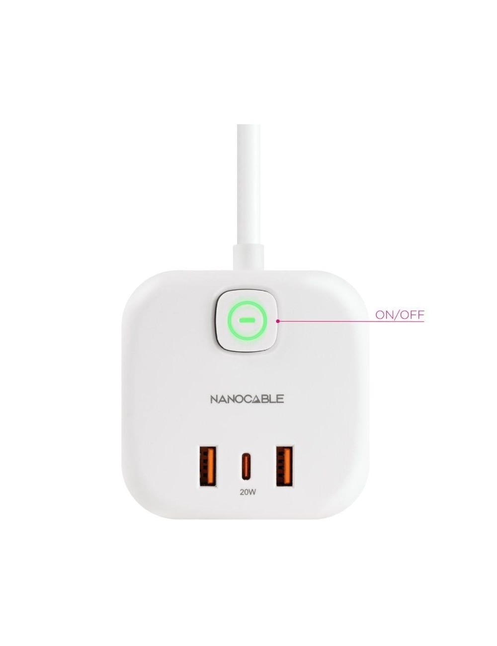 Regleta Nanocable 10.37.0011/ 3 Tomas de corriente/ 2 USB - 1 USB Tipo-C/ Cable 1.4m/ Blanca