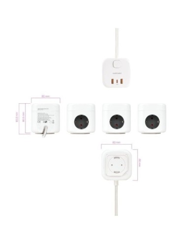 Regleta Nanocable 10.37.0011/ 3 Tomas de corriente/ 2 USB - 1 USB Tipo-C/ Cable 1.4m/ Blanca