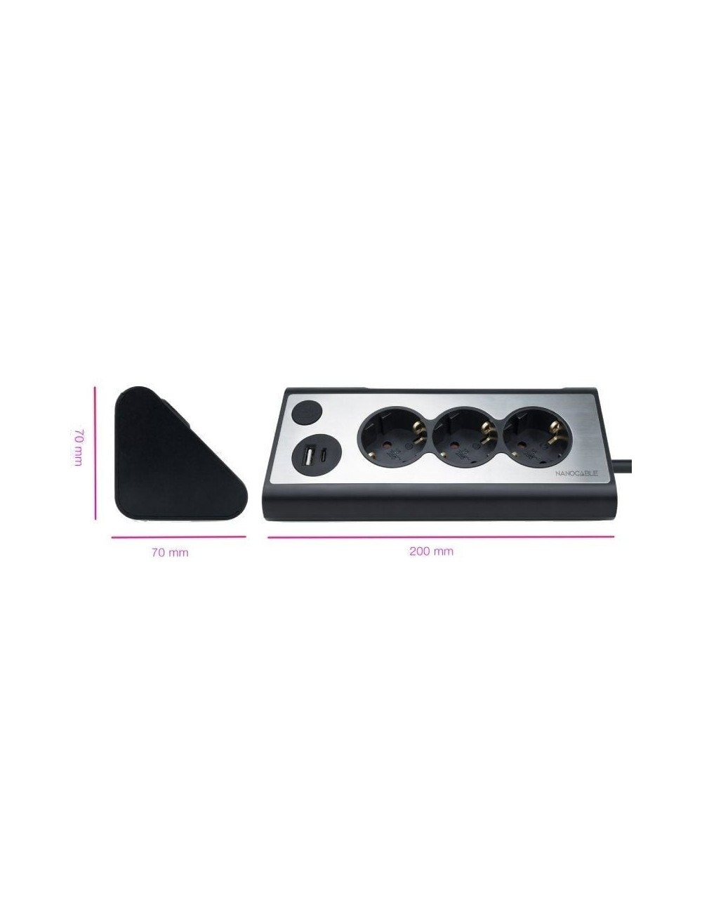 Regleta con Interruptor Nanocable 10.37.0013-BK/ 3 Tomas de Corriente/ 1 USB/ 1 USB Tipo C/ Cable 1.5m/ Negro