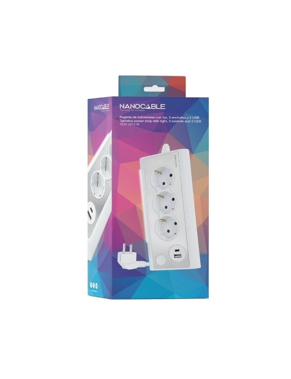 Regleta con Interruptor Nanocable 10.37.0013-W/ 3 Tomas de Corriente/ 1 USB/ 1 USB Tipo-C/ Cable 1.5m/ Blanca
