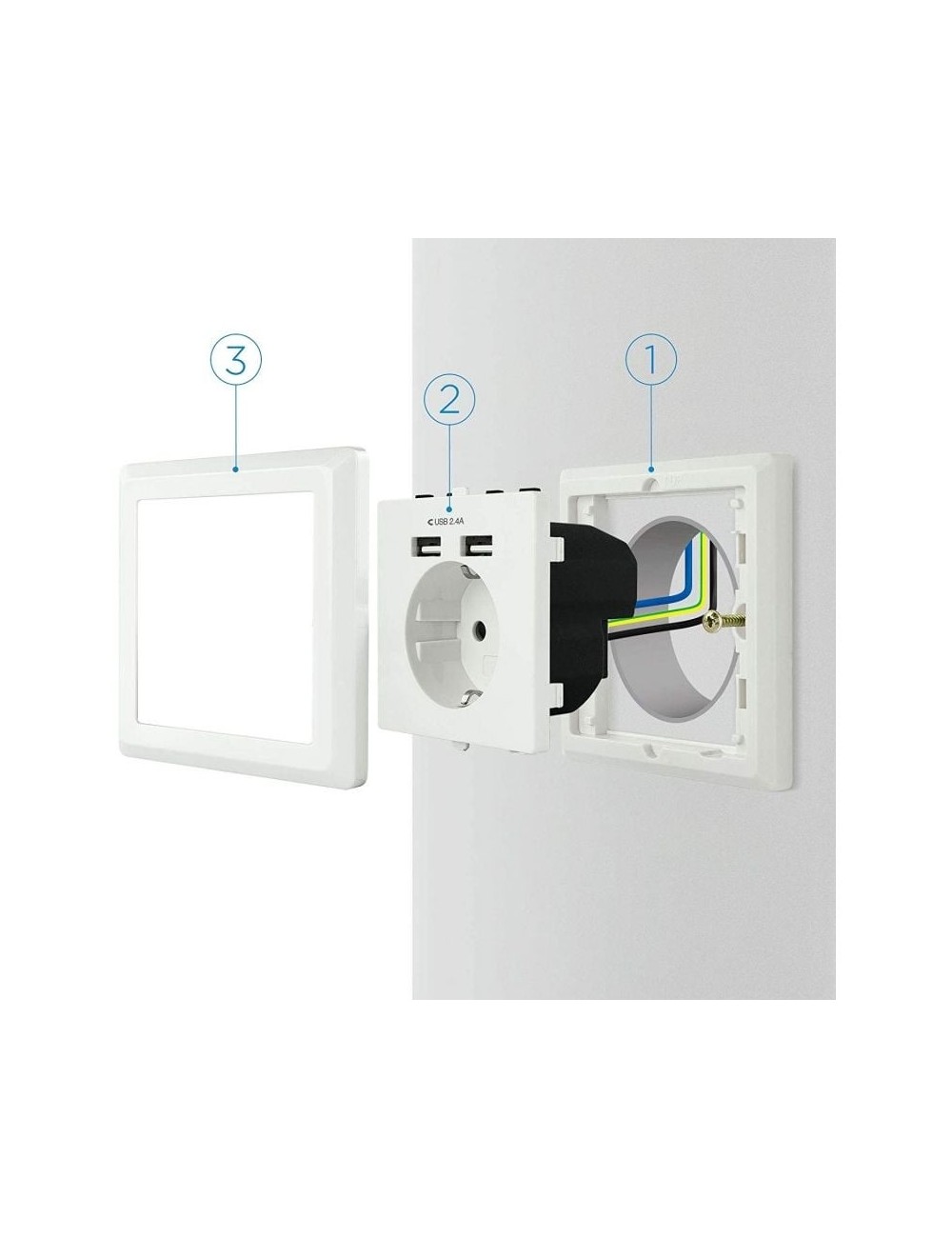Roseta de Pared Nanocable 10.35.0010/ 1 Schuko/ 2 USB